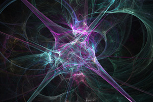 An abstract fractal design over a dark background that represents an active nerve cell